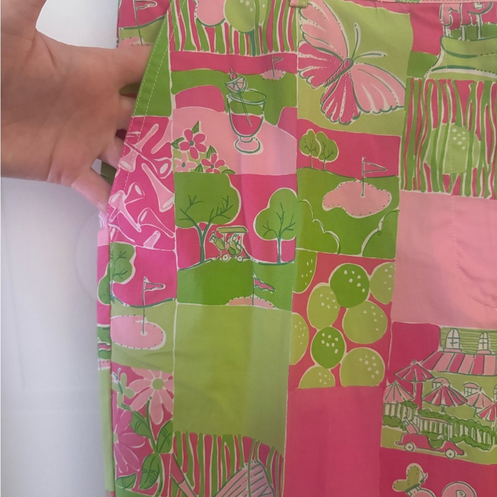 NWT Lilly Pulitzer Vibrant Pink and Green Patchwork Design Straight Leg Pants - Picture 5 of 9